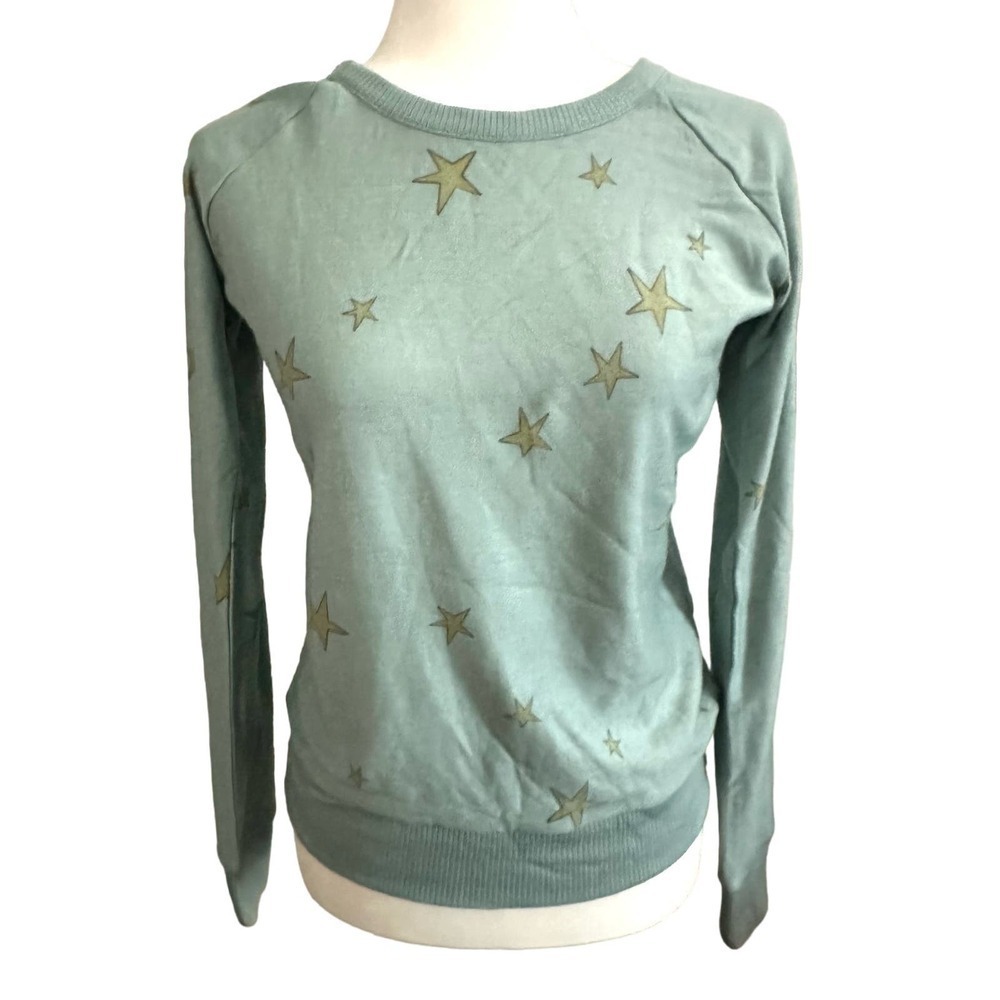 NWT CHASER Revolve Dusty Teal Blue Soft Sweatshirt Top Stars - Sz Small